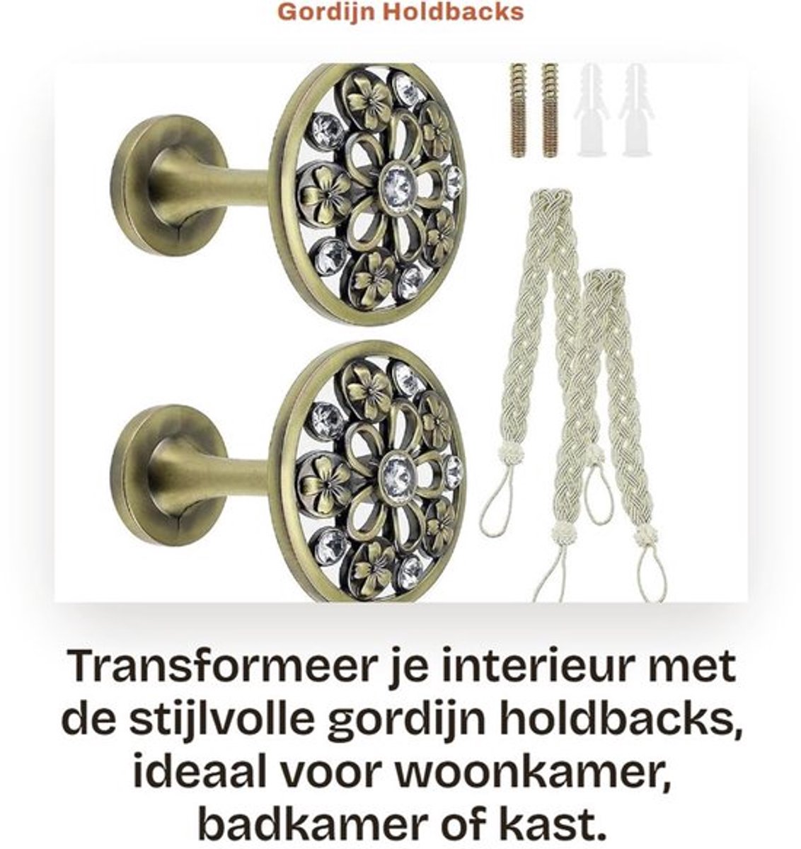 Gordijnholdbacks Vintage Retro - 2 Stuks - Zinklegering - Wandmontage - Gordijnhaakjes - Gordijntiebacks - Schokbestendig - Gordijnhaak