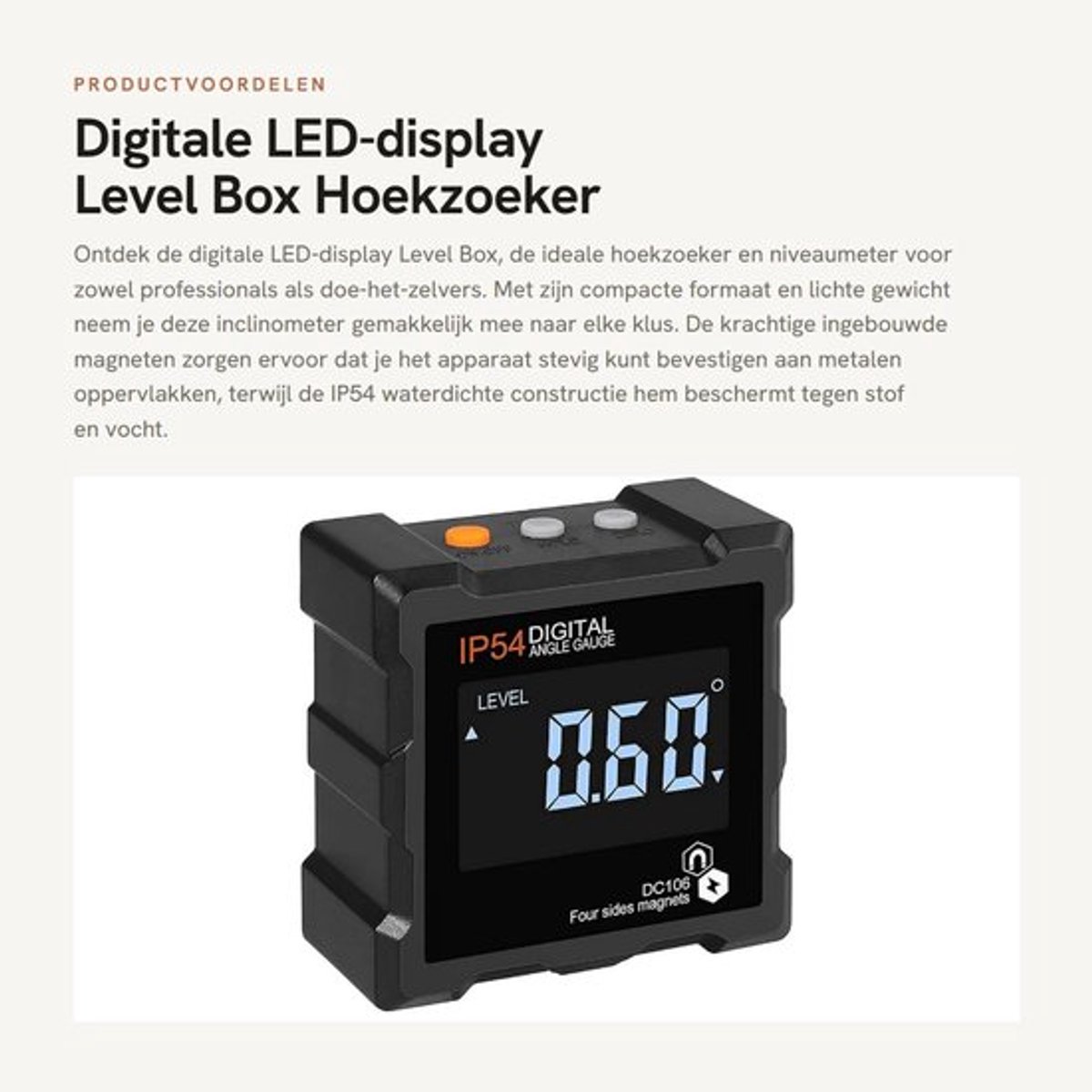 Niveaumeter Digitale LED-display - Gradenboog - Hoekmeter Digitaal - Waterdicht IP54 - Magnetische Achtergrondverlichting - Lichtgewicht en Compact
