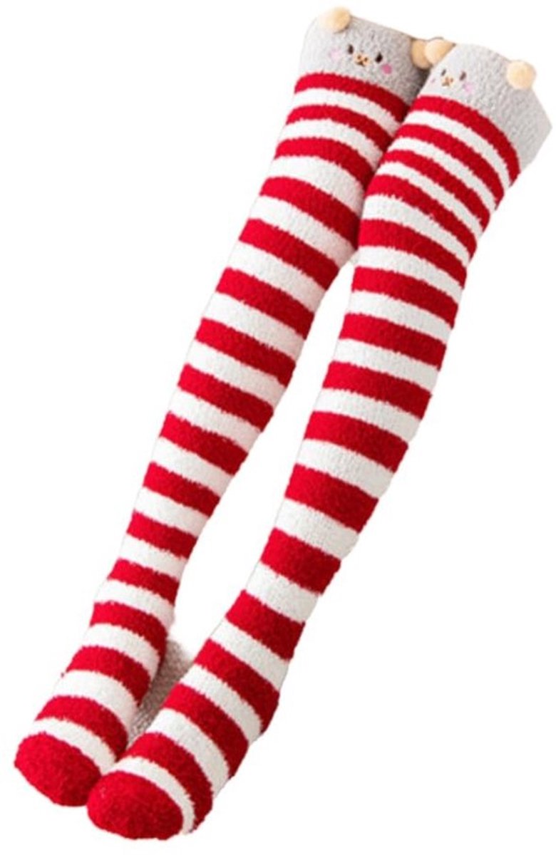 Overknee-sokken Pluche - Hoge Sokken - Warme Kousen - Dames - Koraalfleece - 72 cm Lang - Schattig Design - Kniekousen