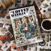 SIMNO® Vintage stickerboek - 50 vellen - Stickerset voor bullet journal, planner, scrapbook en papierdecoratie - Koffieweek