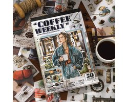 SIMNO® Vintage stickerboek - 50 vellen - Stickerset voor bullet journal, planner, scrapbook en papierdecoratie - Koffieweek