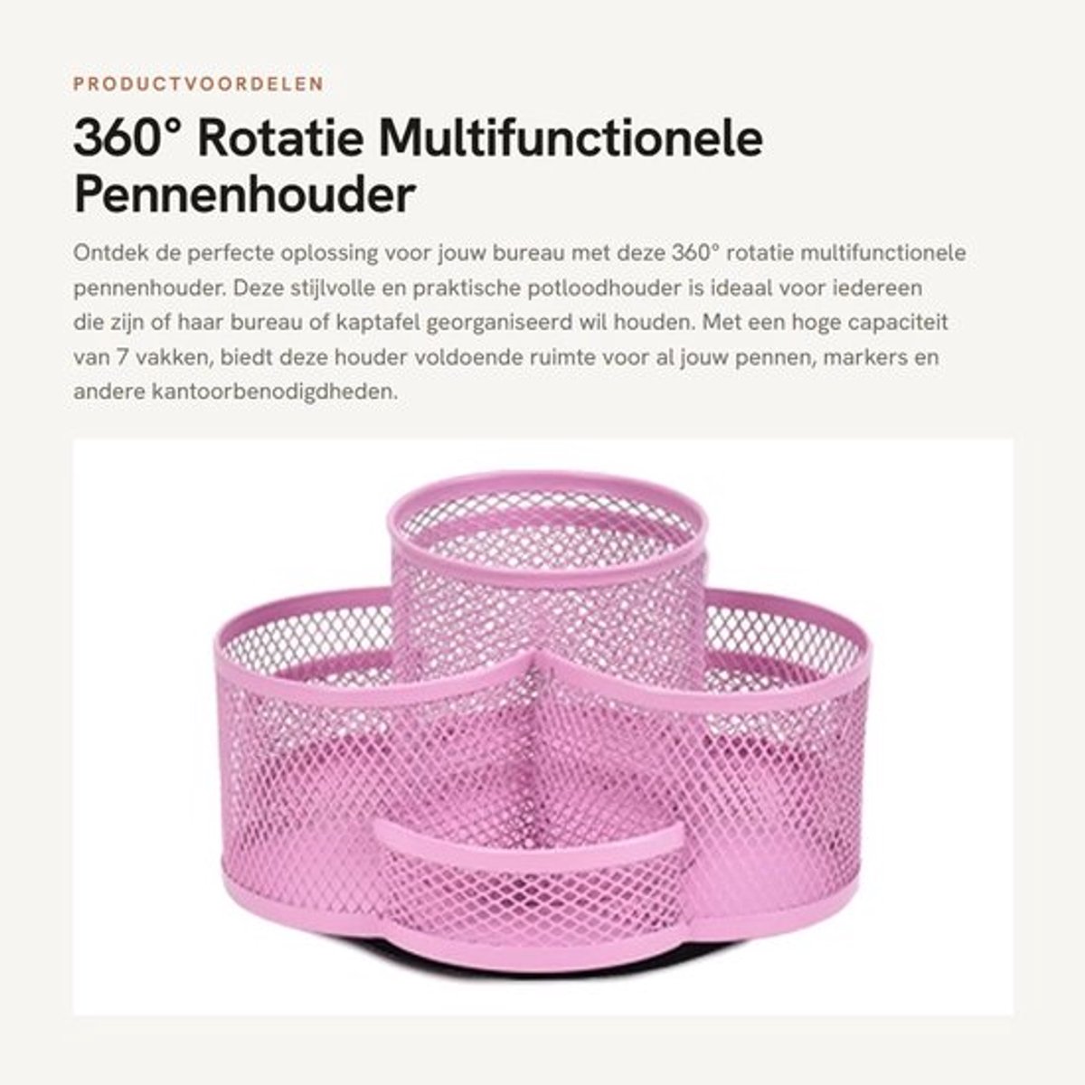 Pennenhouder 360° Rotatie - Roterende Potloodhouder - Hoge Capaciteit - Antislip Rubberen Mat - Metaal - 7 Vakken - 18x10.5cm - Bureauorganizer