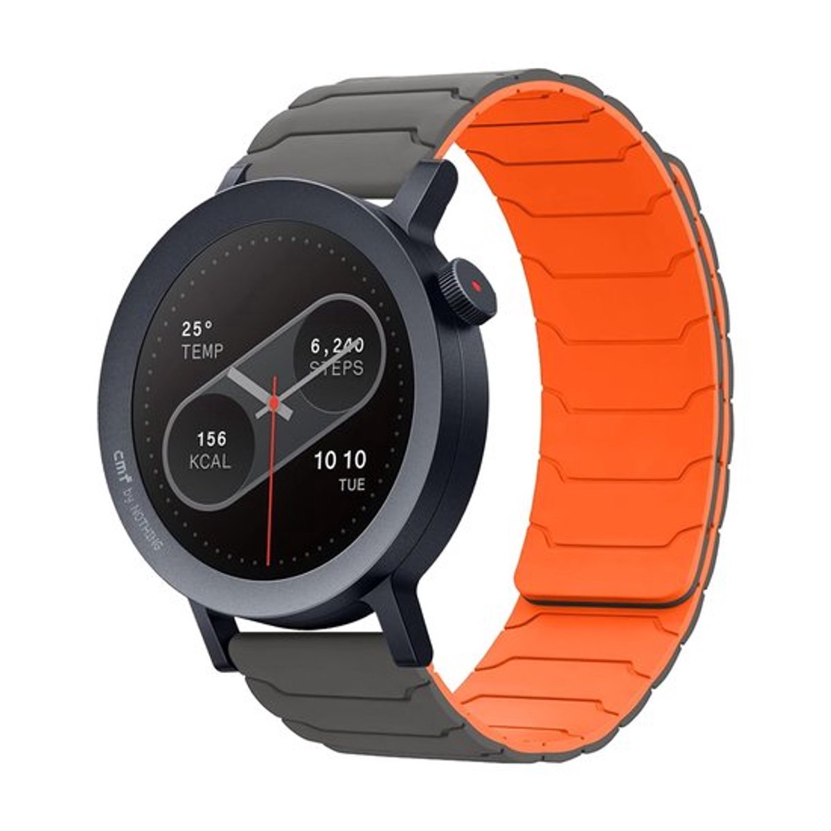 Horlogebandje, 22 mm, compatibel met CMF Watch 3 Pro/CMF by Nothing Watch Pro 2, voor dames en heren, sterke magnetische lus, siliconen reservearmband, grijs-oranje