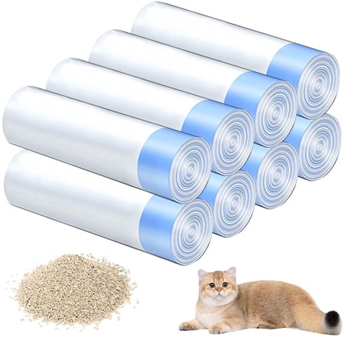 Kattenbakzakken 160 Stuks - Duurzaam/Schuurvast - Vloeistofdicht - Trekkoord - Rolontwerp - Geurneutraal - Vuilniszakken