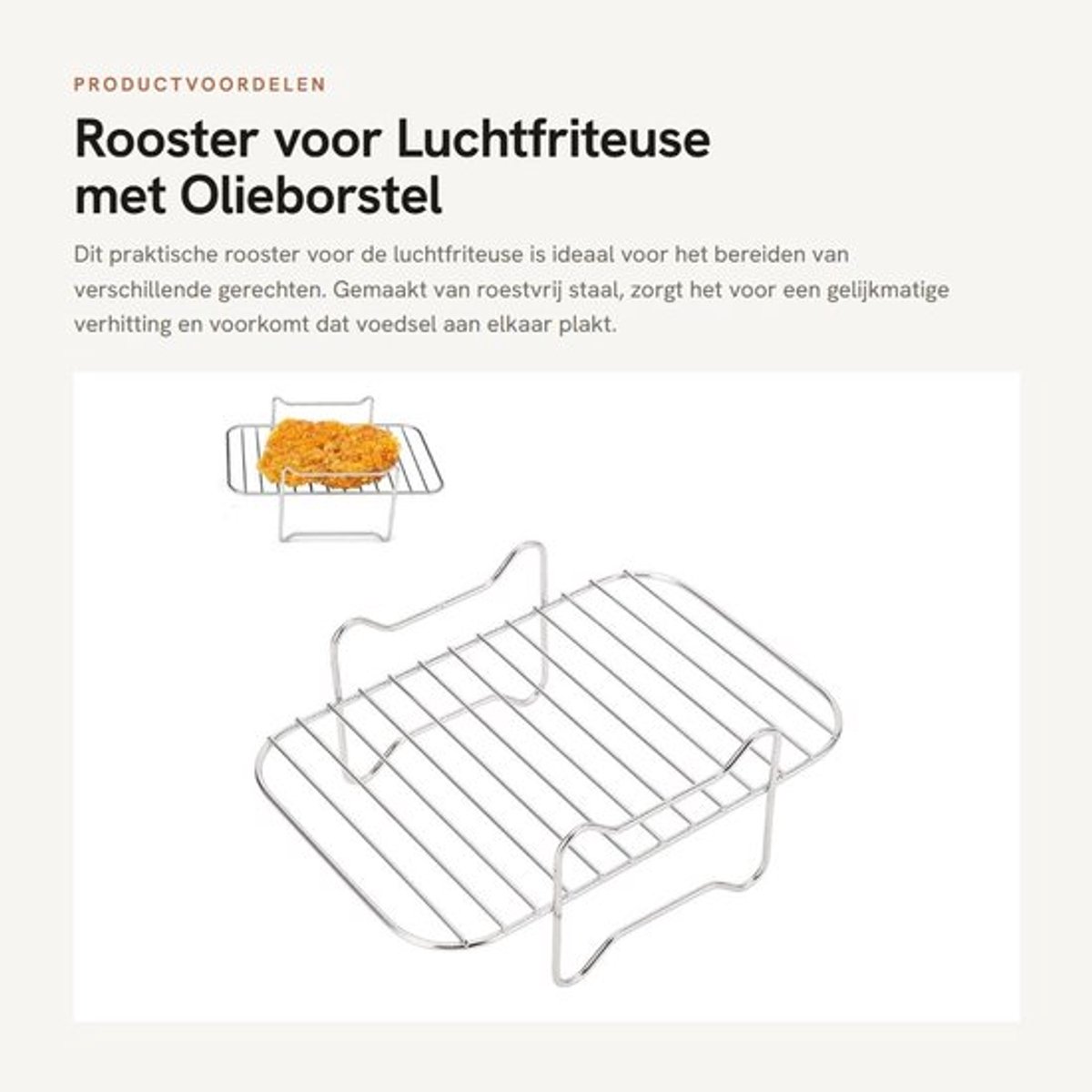 Rooster voor Friteuse - Rooster van Roestvrij Staal - 20 x 14 x 8 cm - Geschikt voor DZ201/401 - Inclusief Olieborstel - Verhoogt Gaarruimte - Frituurrooster