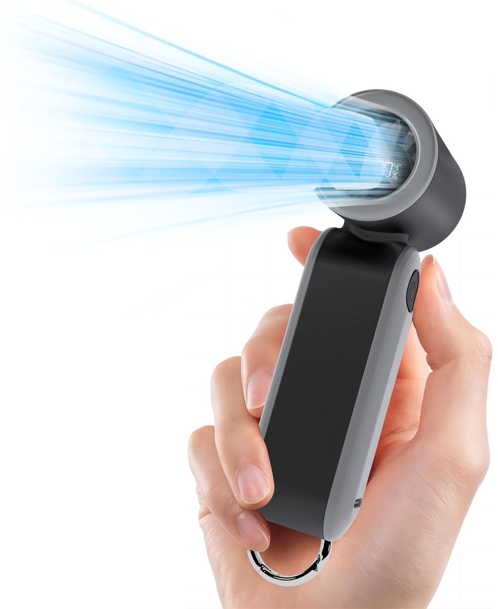 SnelShoppen - Handheld Turbo Fan 3000mAh USB-C Oplaadbare Persoonlijke Ventilator met 5 Snelheden voor Commuteren, Wandelen, Winkelen en Reizen - Zwar