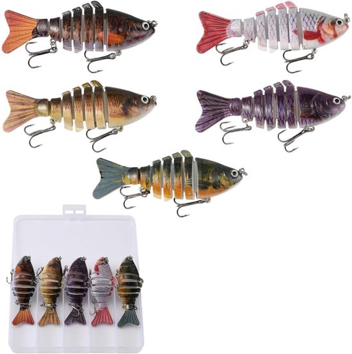 Wobbler Set 5 Stuks - Flexibele Gewrichten - 10 cm/15 g - Kunstaas Snoek/Roofvis - Holografische Ogen - Realistische Zwembeweging