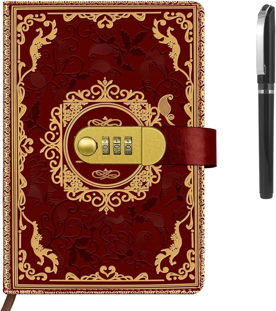 notitieboek met slot A5 - PU leer met vintage bloemen - 200 pagina's - veilig voor persoonlijke notities - SnelShoppen