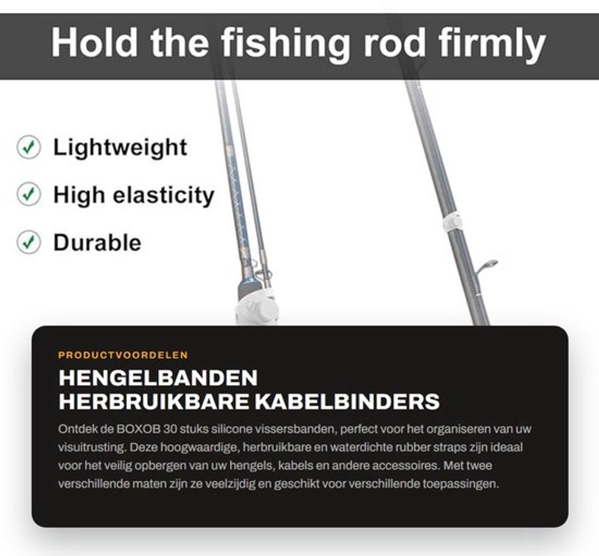 Hengelbanden - Herbruikbare kabelbinders - Siliconen materiaal - Waterdicht - Ideaal voor hengelopslag - 30 stuks