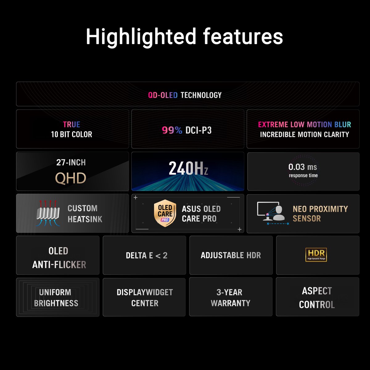 ASUS ROG Strix OLED XG27AQDMESZ - QHD OLED Gaming Monitor - 240hz - 27 inch thumbnail 3