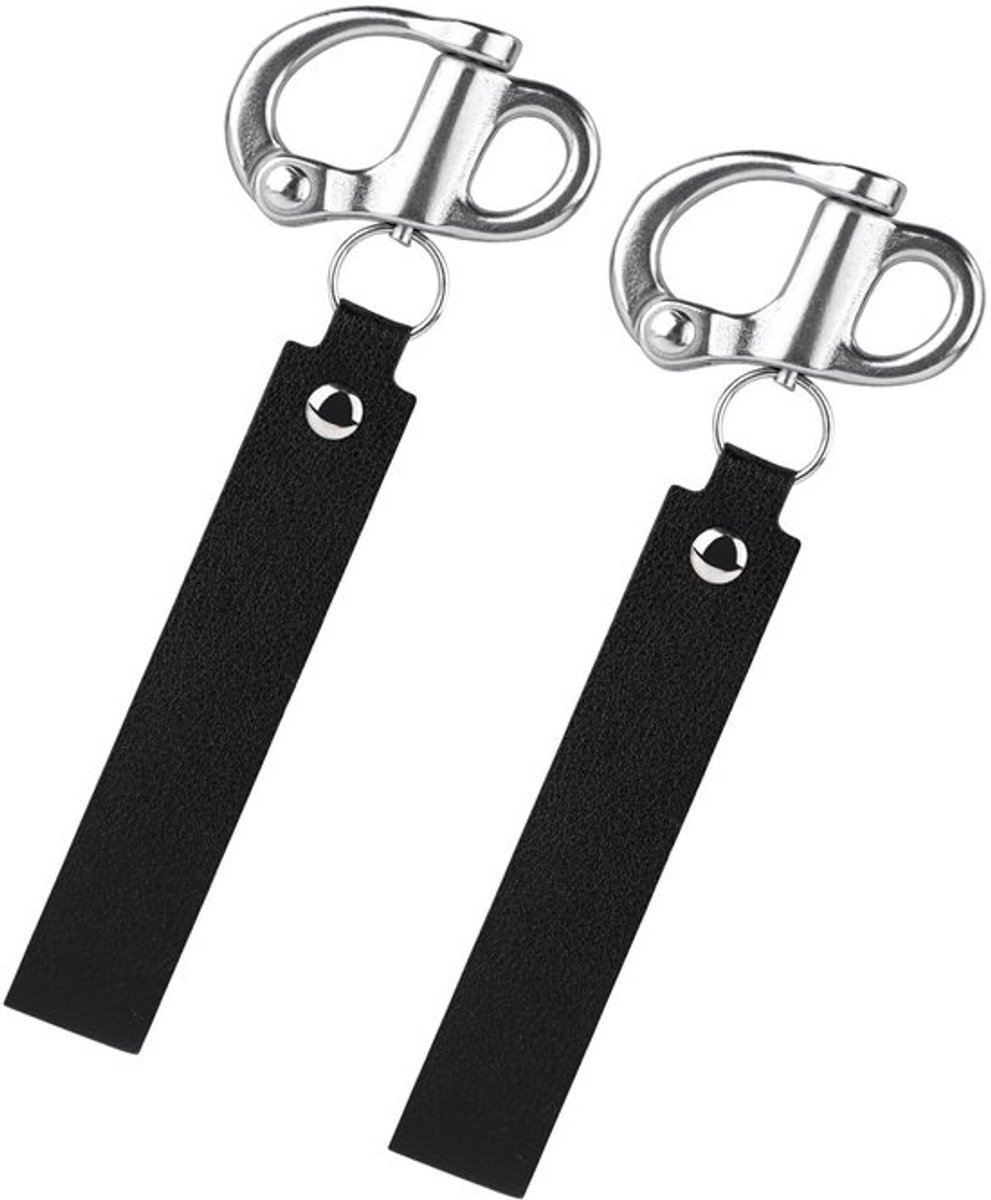 Snelontgrendelingsbeugel 2 stuks - Roestvrij Staal - Leren Koord - Kliksluiting - Brandweeraccessoires - 11x5,2 cm - Beugelclip