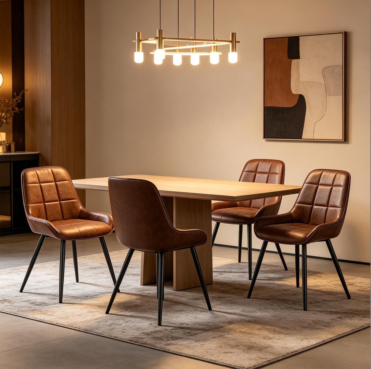 STILVORA Eetkamerstoel - Set Van 4 - Hoge Gewatteerde Zitting Met Ergonomische Rugleuning - Voor Eetkamer En Woonkamer - Kunstleer Bruin