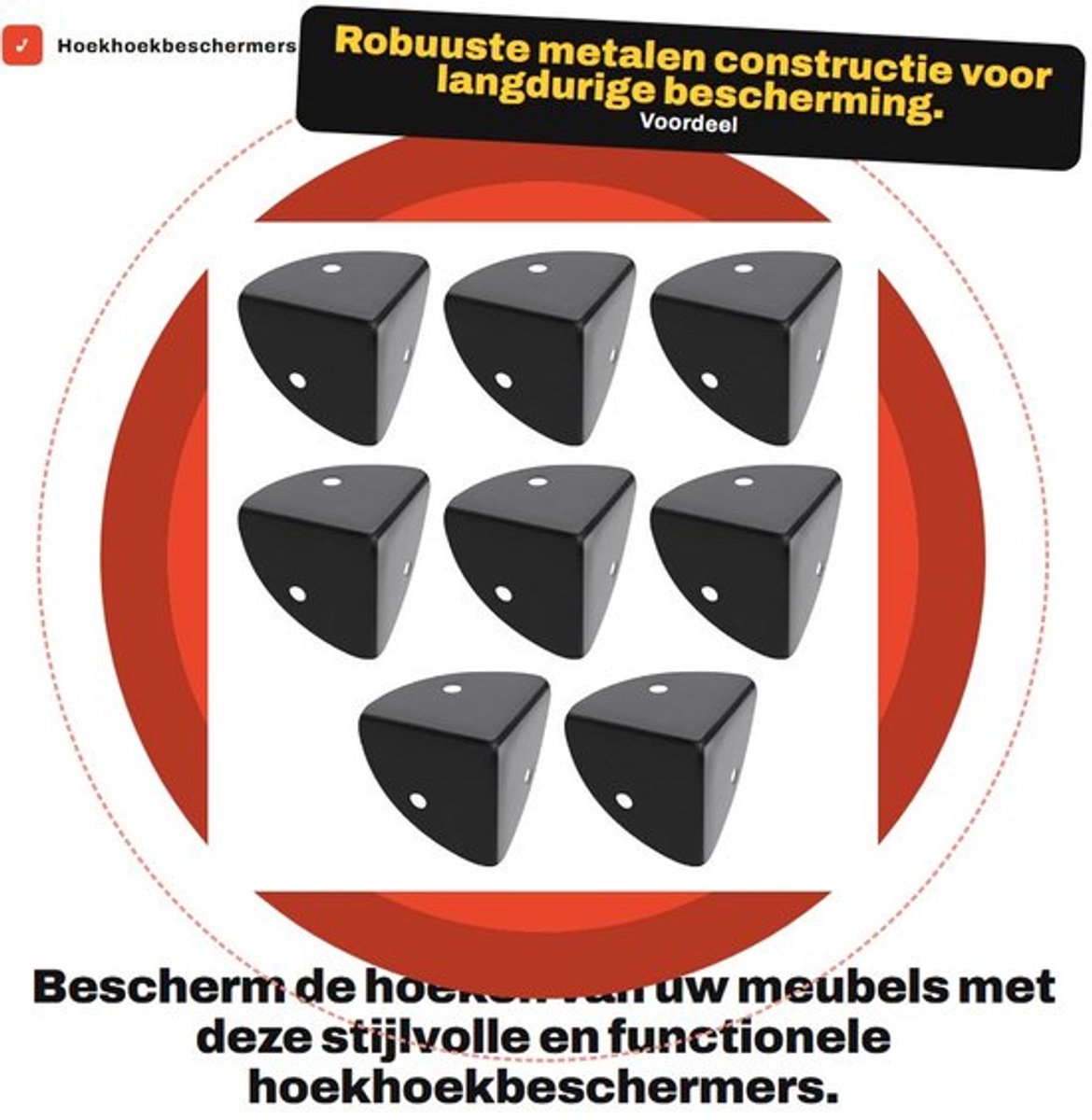 Hoekhoekbeschermer 39mm - 8 Stuks - Gekarteld Metaal - Rechte Hoekbeschermers - Voor Houten Dozen - Zwart - Duurzaam Ontwerp