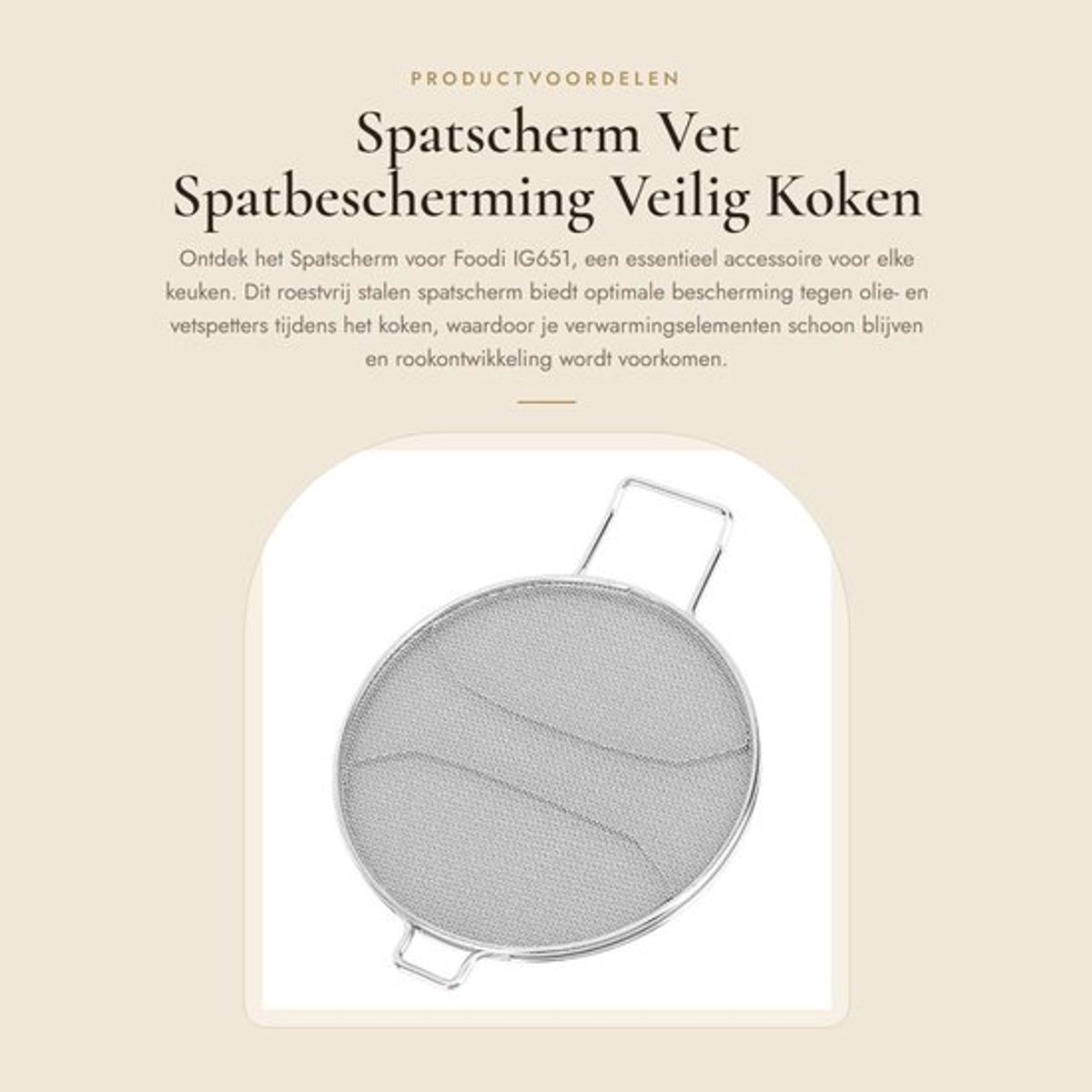 Spatscherm Veilig Koken - Spatscherm Foodi IG651 - Roestvrij Staal - Vaatwasmachinebestendig - Vet Spatbescherming - Frituur/Koekenpan - Spatdeksel