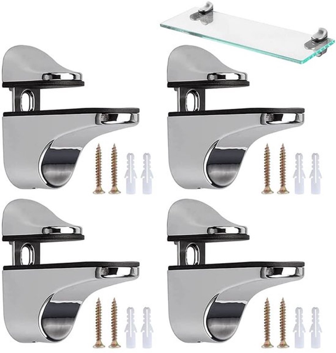 Glasklemmen 4 Stuks - Verstelbare Plankhouder - Zinklegering - Antislip Rubber - Voor Glas/Houten Platen 3-22 mm - Plankdragers