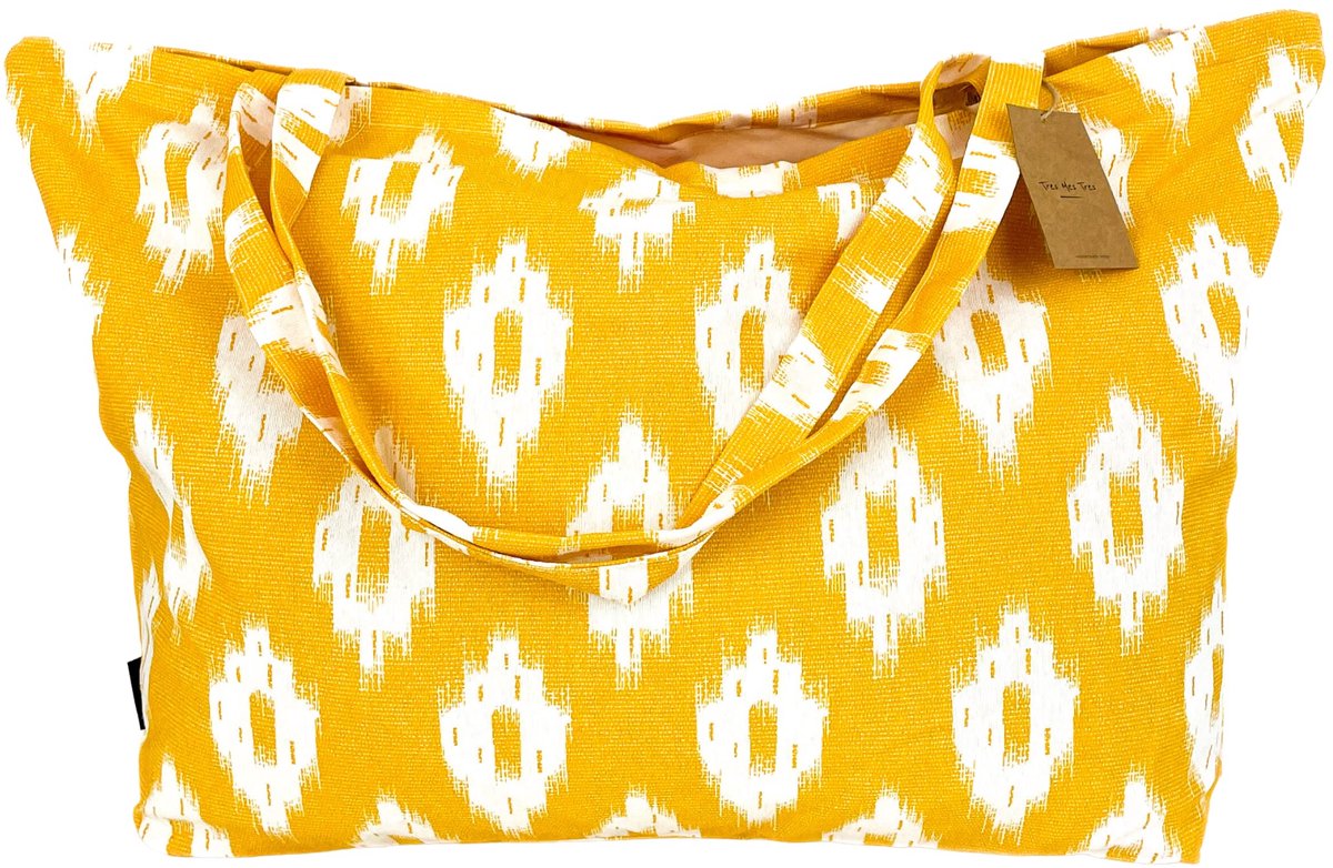 SnelShoppen - Grote XXL Familiale Strandtas Mosterdgeel 65x40 cm | Ruime Strandtas, Perfect voor Vakantie, Dagje Strand, Camping, Picknick, Sterk en D