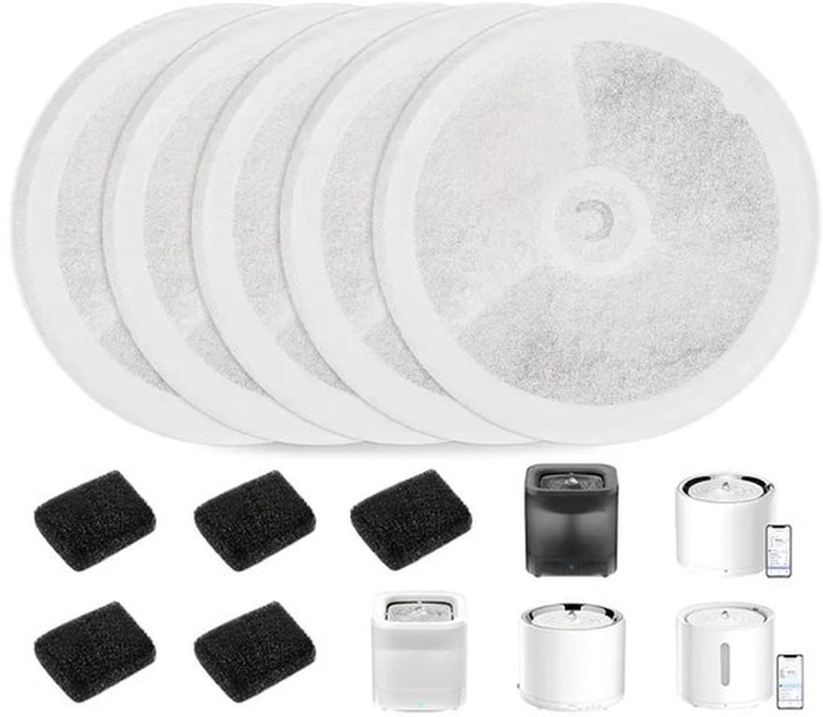 Huisdierendispenserfilter filter accessoires 5-delige set waterfonteinen voor huisdieren Geschikt voor Eversweet 2S/3/3 Pro