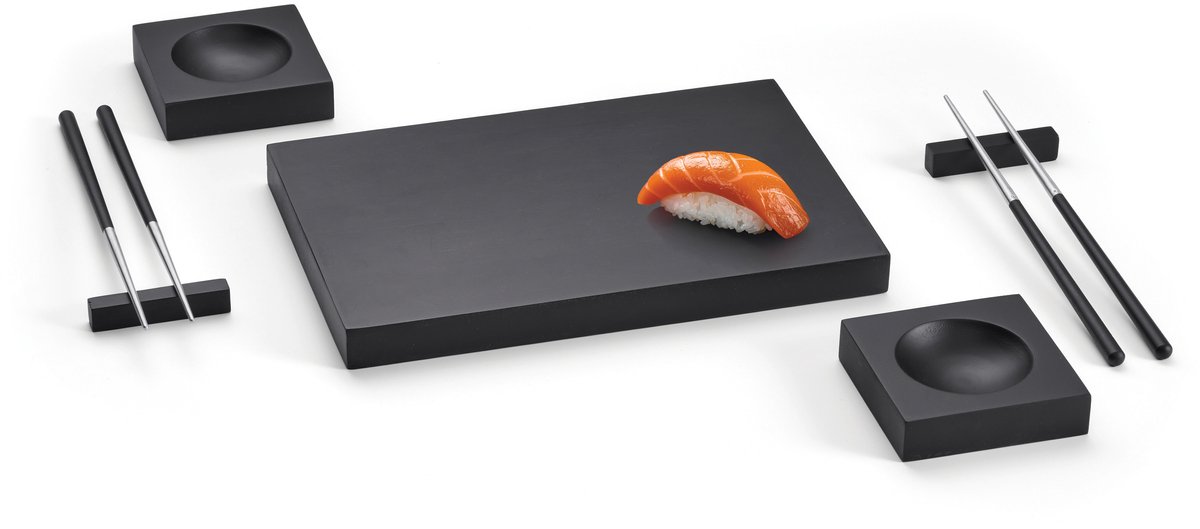 Philippi Noir Sushiset - 9-delig - Serviesset - Walnotenhout - Rubberhout - Inox
