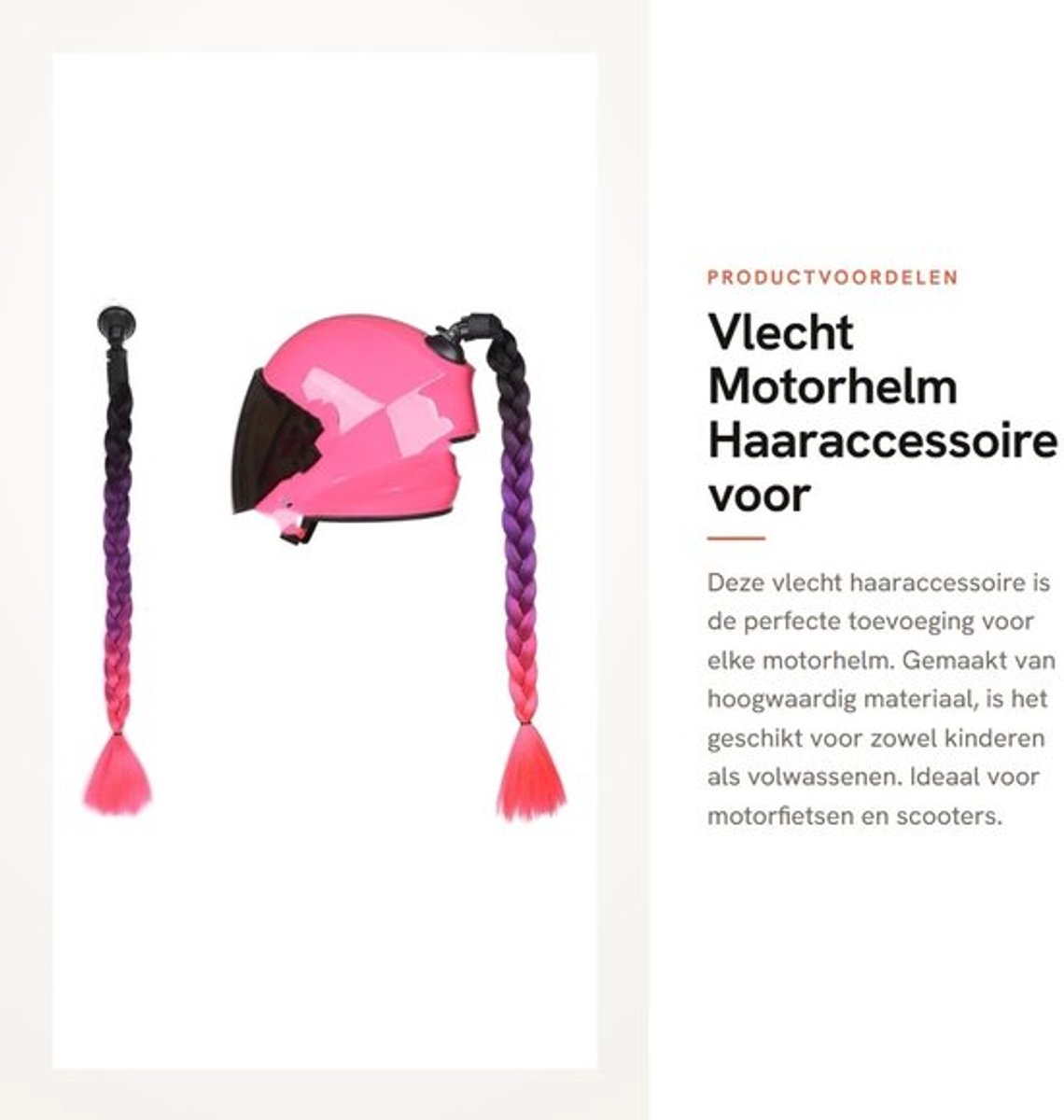Motorhelm - Vlechtdecoratie met Zuignap - Geschikt voor Kinderen/Volwassenen - Hoogwaardig Materiaal - Lengte 60 cm - Uniseks Ontwerp - Helmaccessoire