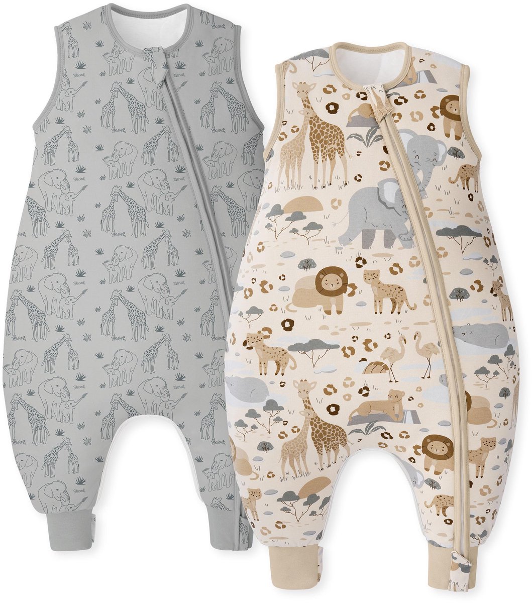 SnelShoppen - Set van 2 babyslaapzakken 1,5 TOG voor winter, met voeten, 100 cm, geschikt voor 4-6 jaar, zebra print, warme slaapzakken voor kinderen