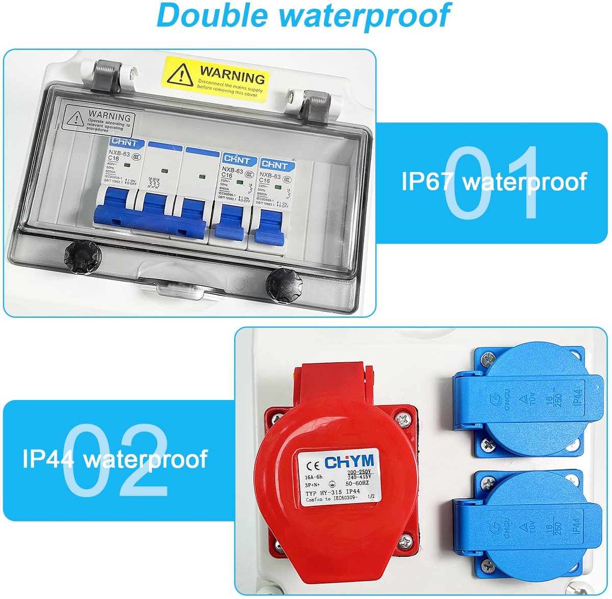 Distributiekast set - 3 schakelaars + 3 stopcontacten - waterdicht - ideaal voor binnen- en buitentoepassingen - SnelShoppen
