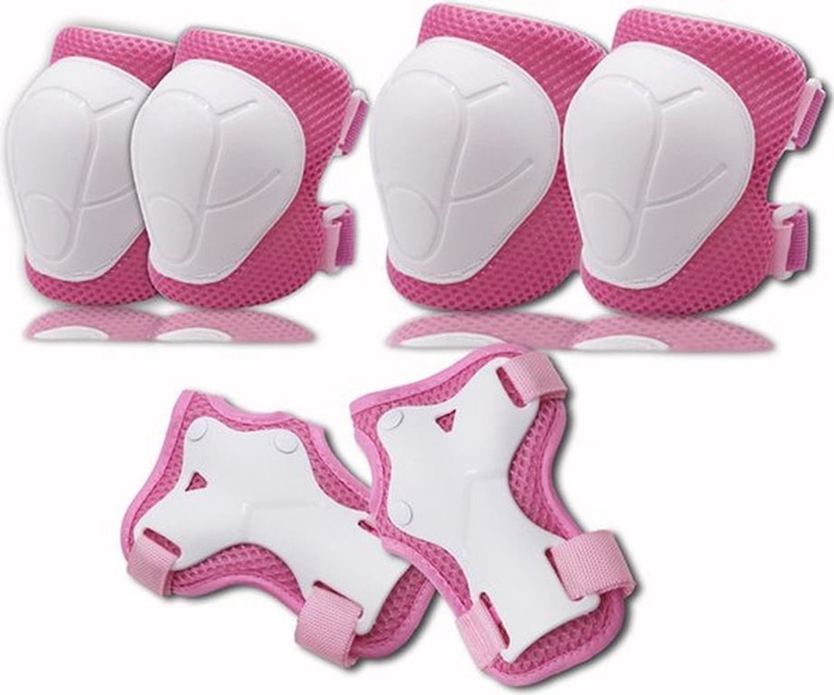 Beschermingsset voor kinderen - Kniebeschermers voor inline skaten - Beschermingsset voor kinderen van 3-9 jaar [6-delige set] - Sportieve kniebeschermers (wit en roze)
