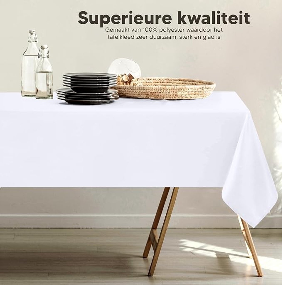 Polyester Tafelkleed 150x300 cm - Set van 2 - Wit - Machine Wasbaar