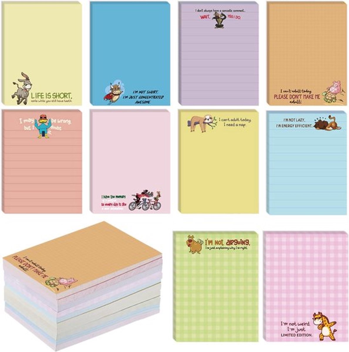 Notitieblokken 7,5 x 10 cm - Grappige Uitspraken - Sticky Notes - Plaknotities - Herinneringen - Leuke Geschenken