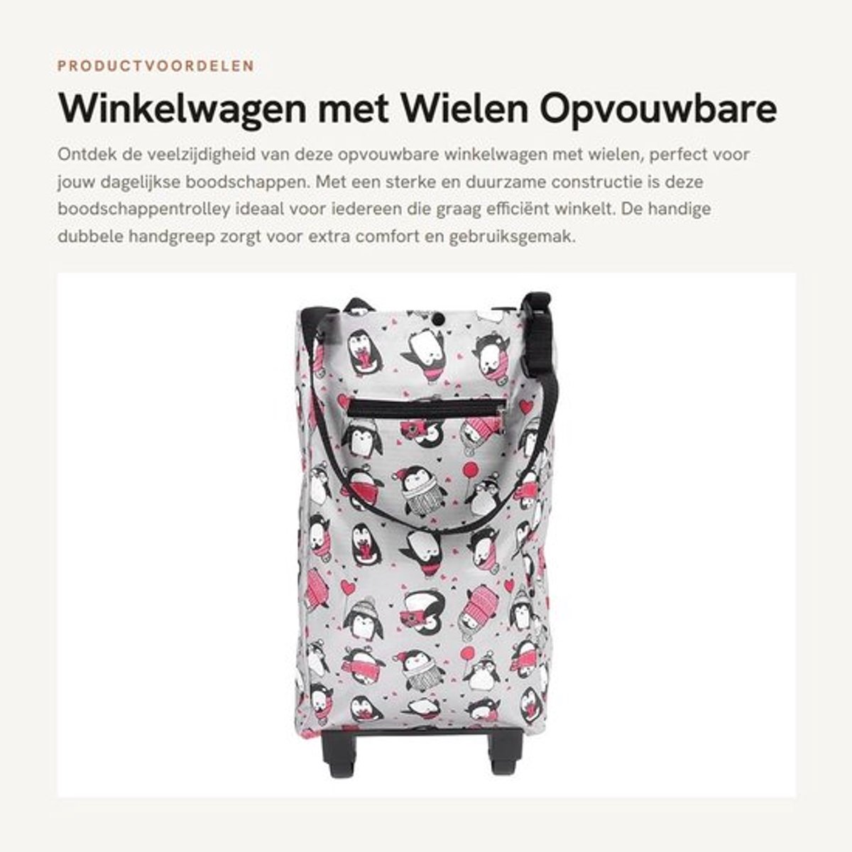 Boodschappenwagentje Grote Opvouwbare - Winkelwagen met Wielen - Duurzaam - Waterdicht - Draagbaar - Capaciteit 12.3OZ - Winkelwagentje