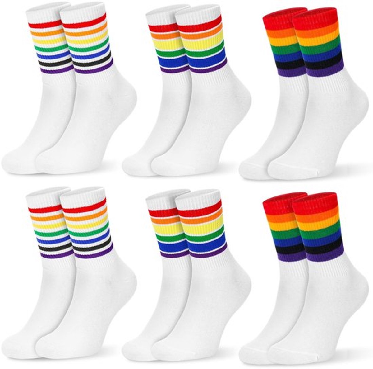 Jadive 6 Paar 3 Regenboog Stijl Strepen Katoenen Enkelsokken Pride Maand Gay voor LGBTQ CSD Unisex