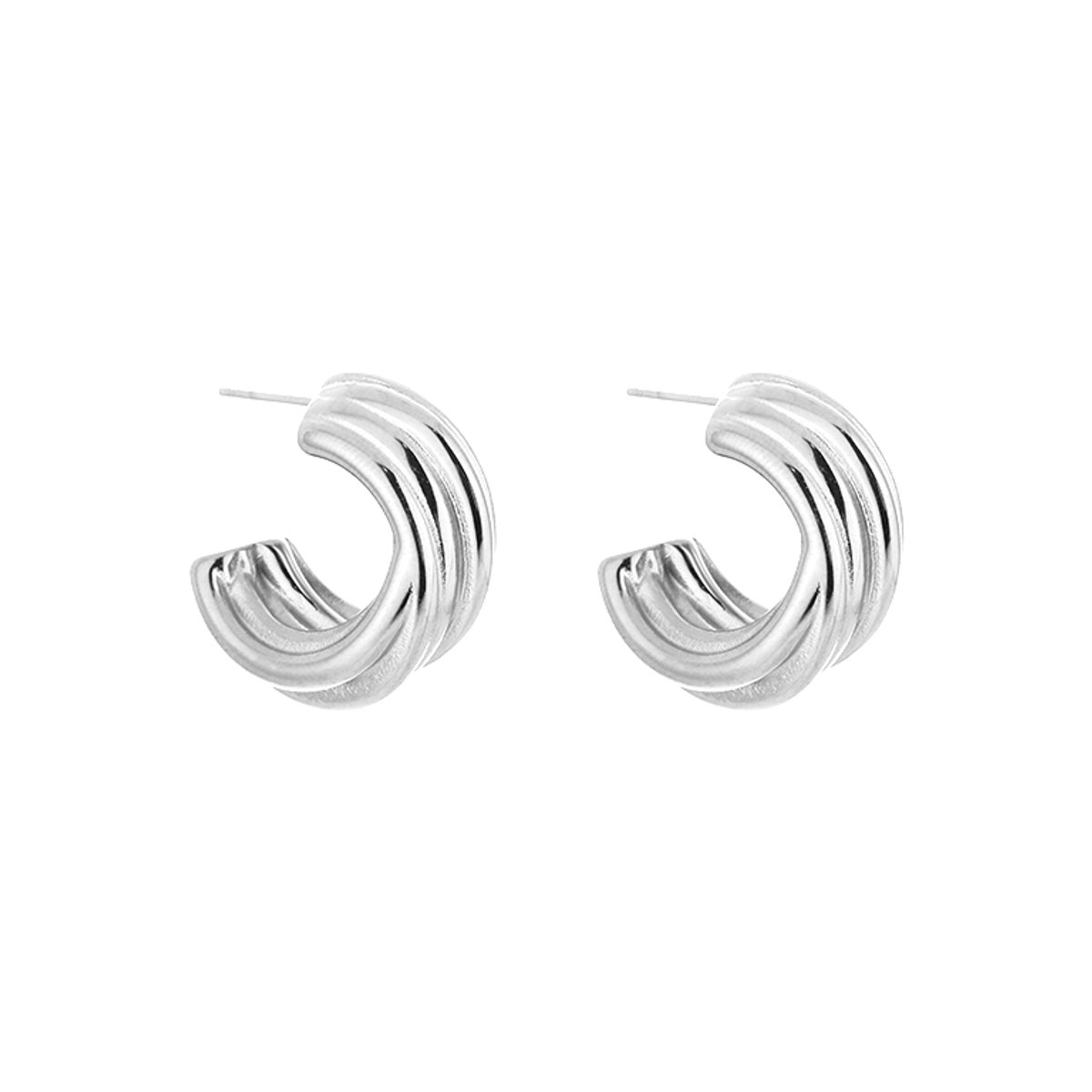 Stainless Steel Twisted Open Hoops – Luxe Getwiste Oorringen – RVS - Zilver