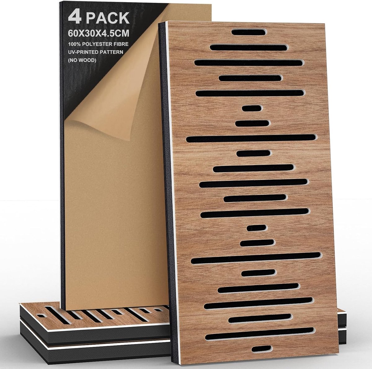 SnelShoppen - 4Pack Geluidsabsorberende Acoustic Foam Panels - Zelfklevende Geluidsisolatiepanelen - Drie Laags Polyester Fiber - Decoratieve Wandpane