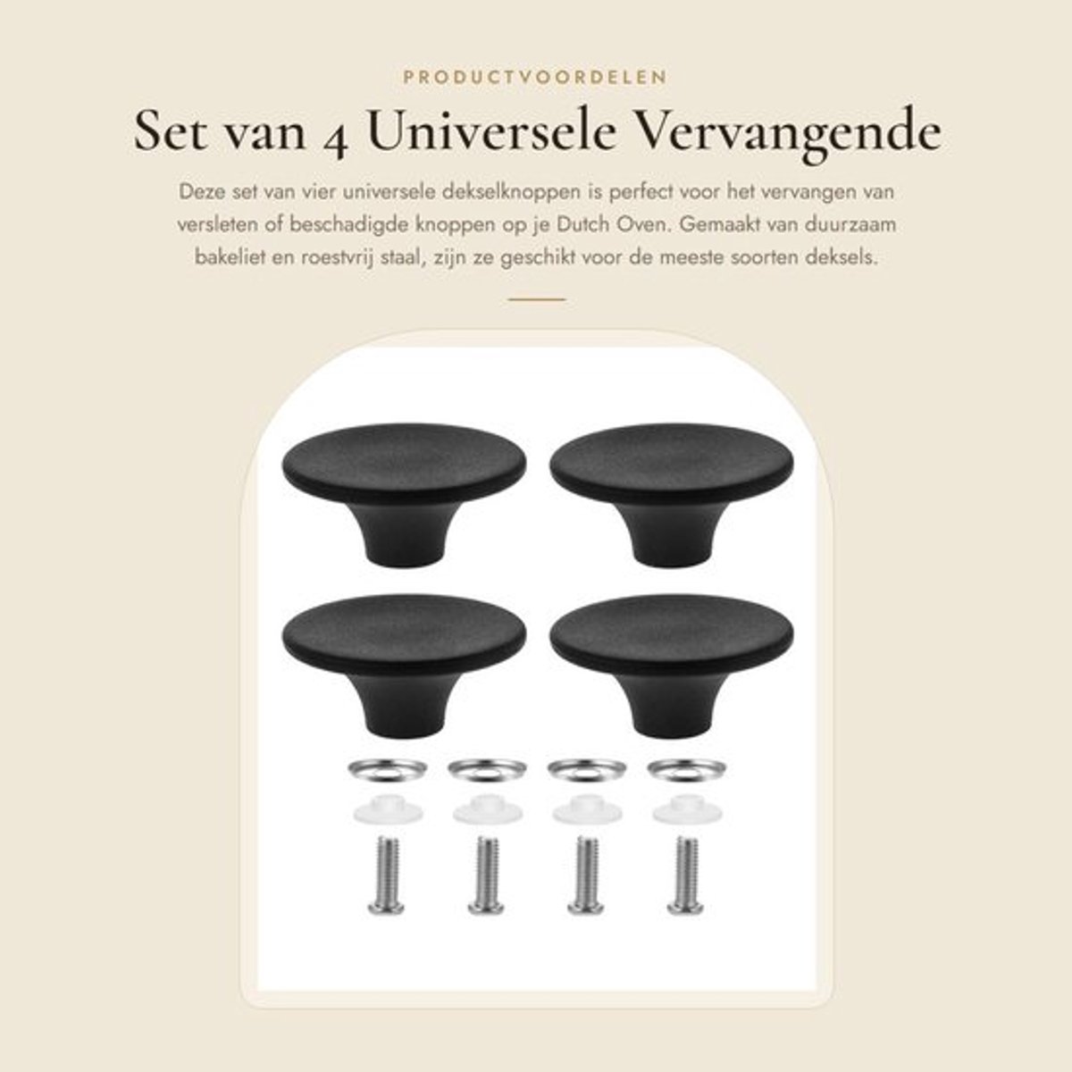 Set van 4 Universele Vervangende Dekselknoppen voor Dutch Ovens