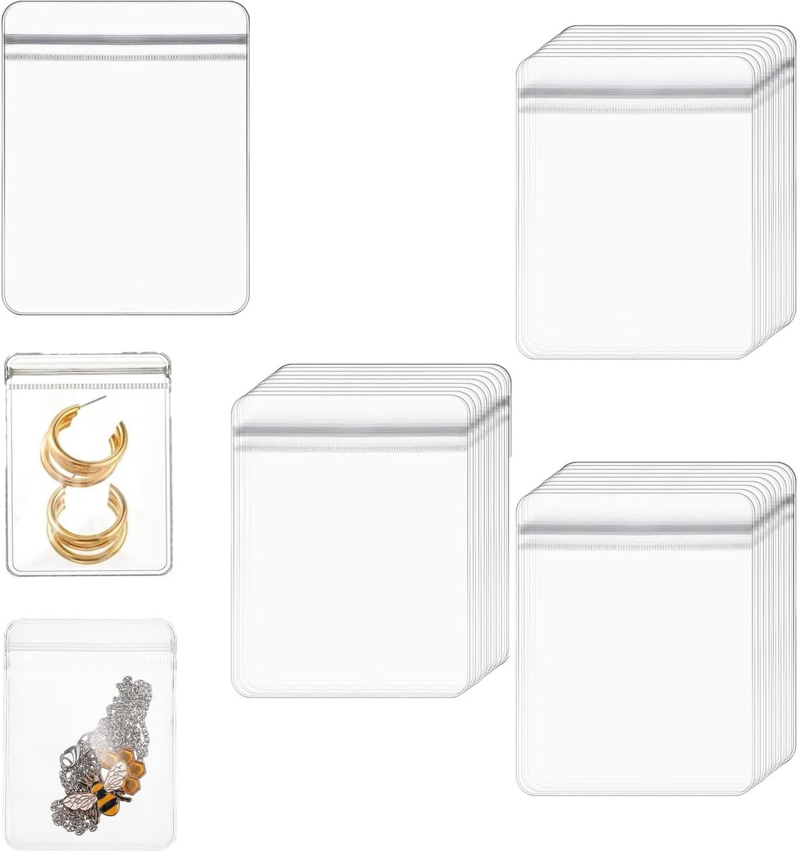 SnelShoppen - Pack van 50 Transparante PVC Tassen voor Sieraden Organizer met Rits voor Kettingen, Ringen en Oorbellen - Duurzaam, Herbruikbaar, Ideaa