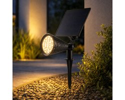 Iplux® Solar LED Tuinspot Pro+ - Krachtig model - 1200 lumen - Hoge Kwaliteit - Warm Wit - IP65 Waterproof