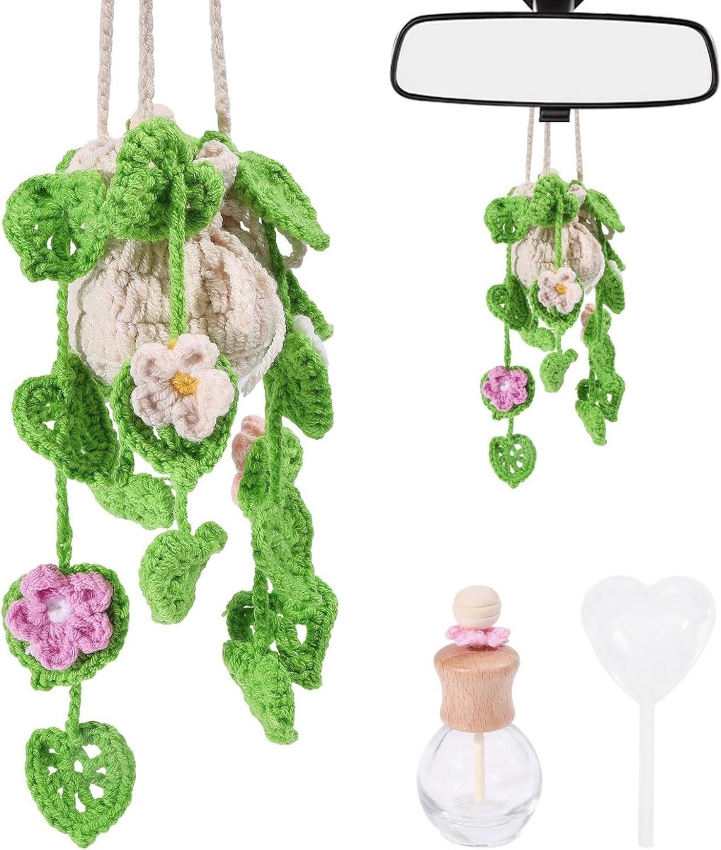 Luchtverfrisser voor Auto met Groene Blad Diffuser en Lege Etherische Olie Fles voor Achteruitkijkspiegel en Interieur Decoratie