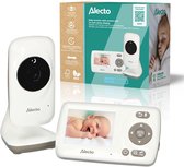 Verpakking Alecto babyfoon DVM71 met camera en 2.4 inch kleurendisplay. Met baby op de monitor.