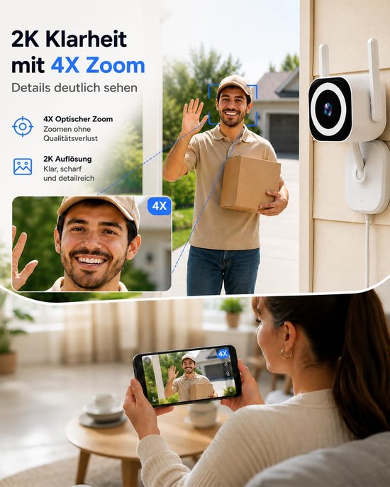 Bewakingscamera Binnen Buiten - Wifi Camera - Huis Bewaken - 5G Connectiviteit - 2K Resolutie - Wit — afbeelding 4