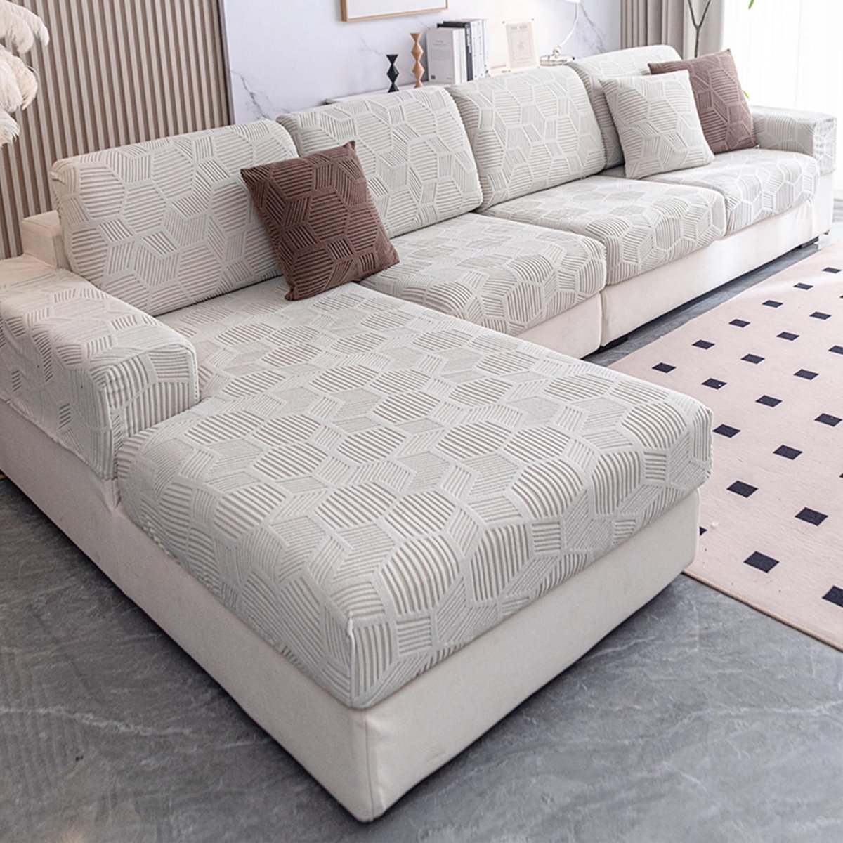 Waterdichte Stretch Sofa Cover voor L-vormige Banken - Lichtgrijze Hoes met Kussens, Bescherming en Stijl