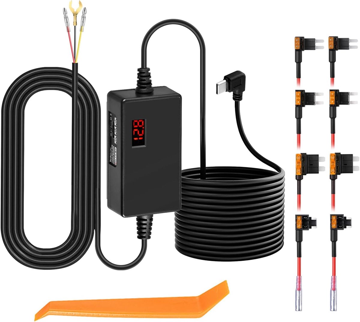 SnelShoppen - Dash Cam Hardwire Kit - Mini Type-C Auto Camera Charger Kabel Kit - 12V-24V naar 5V 3A - Onderspanningsbeveiliging voor GPS Dashcams