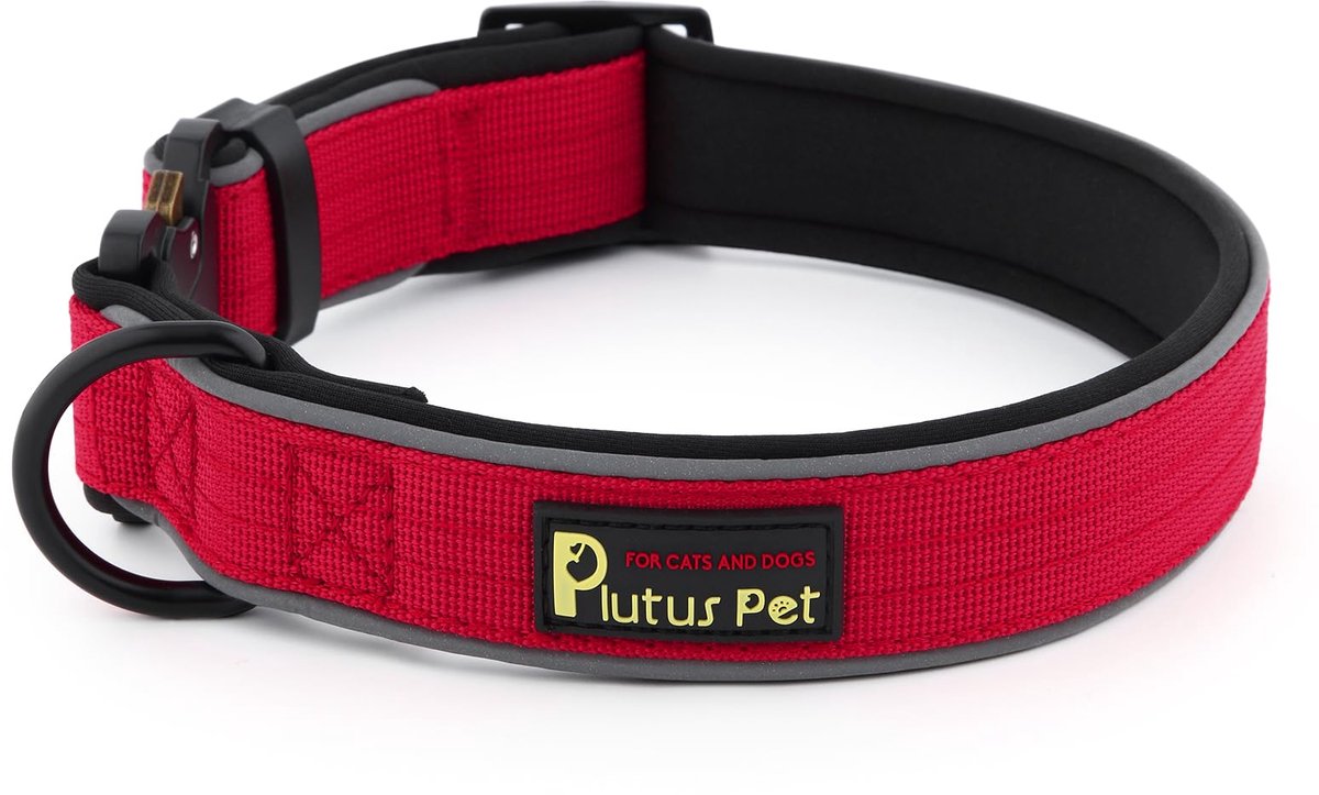 SnelShoppen - Tactische hondenhalsband voor kleine, middelgrote en grote honden - Reflecterend, verstelbaar, zwaar belastbaar, zacht gevoerd, comforta