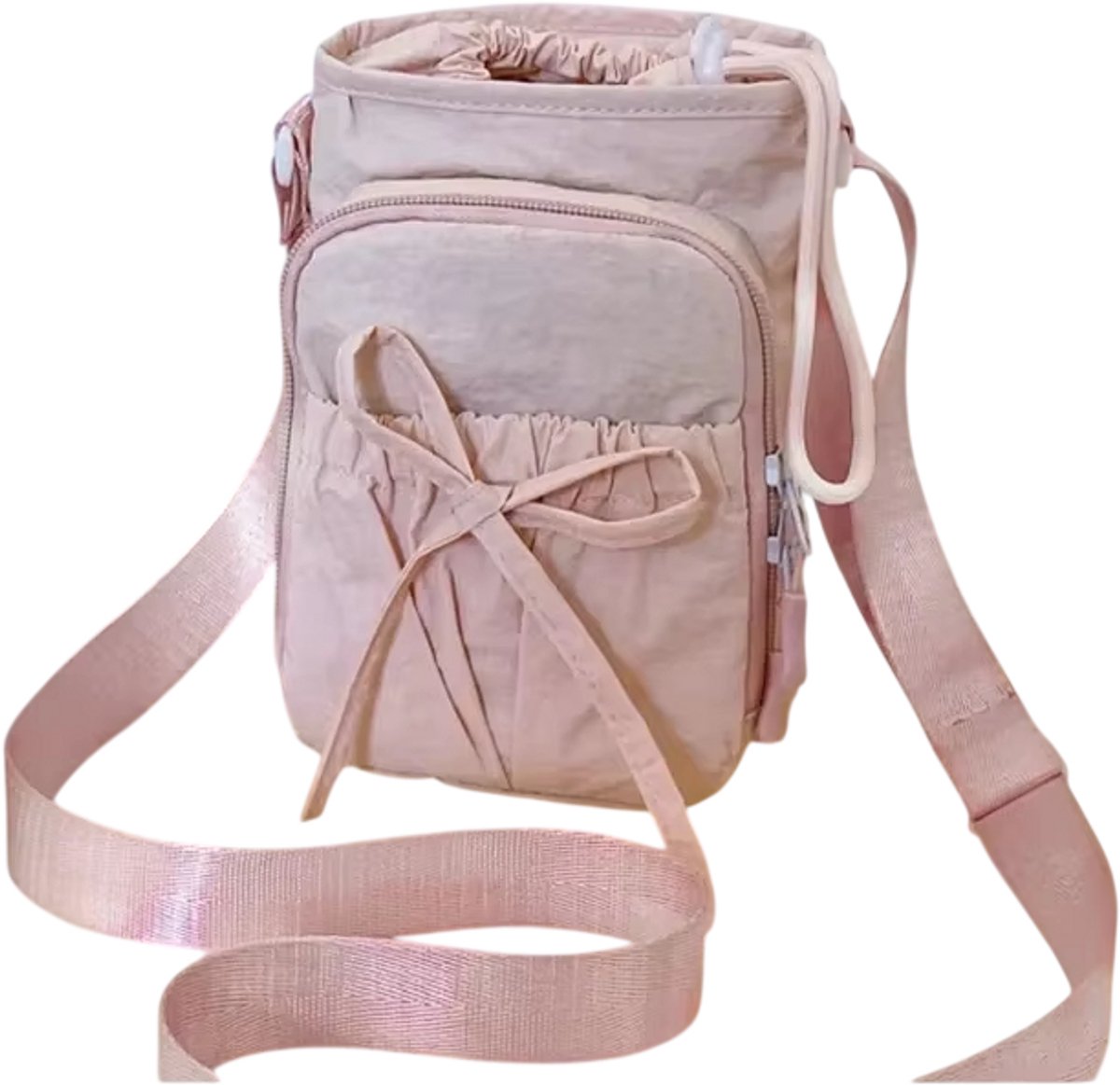 Telefoontas Dames Crossbody – Lichtgewicht Schoudertas met Waterfleshouder – Smartphone Tasje voor Wandelen, Fietsen, Reizen en Outdoor - Roze