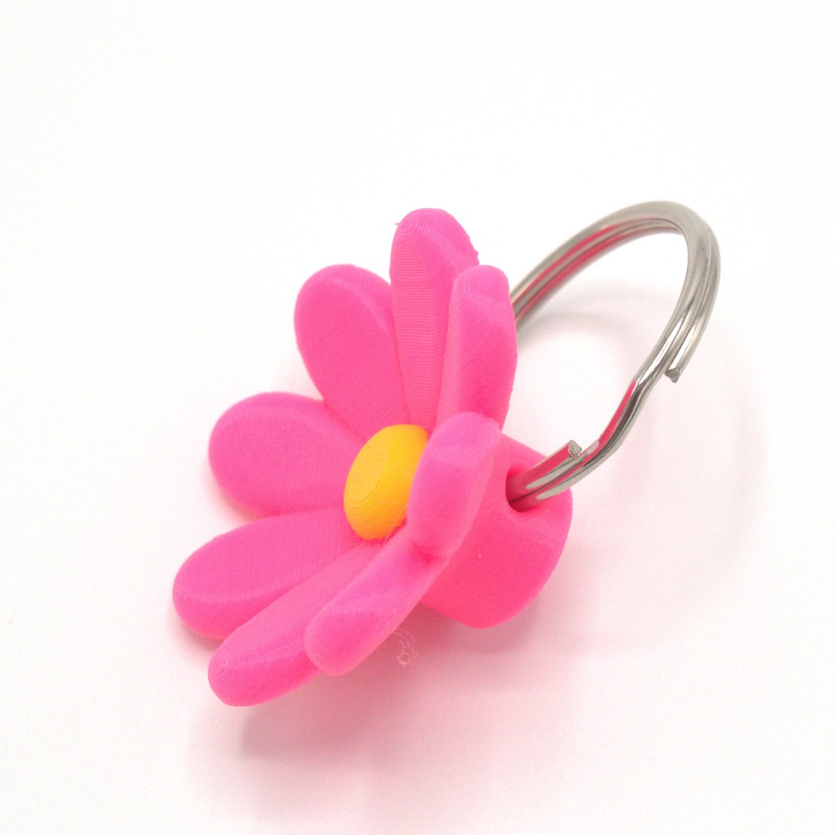 Sleutelhanger Madeliefje - Sprekend Roze met Geel Hart - Vrolijke Bloem Tasbedel (Ø 4 cm) - Origineel Cadeau