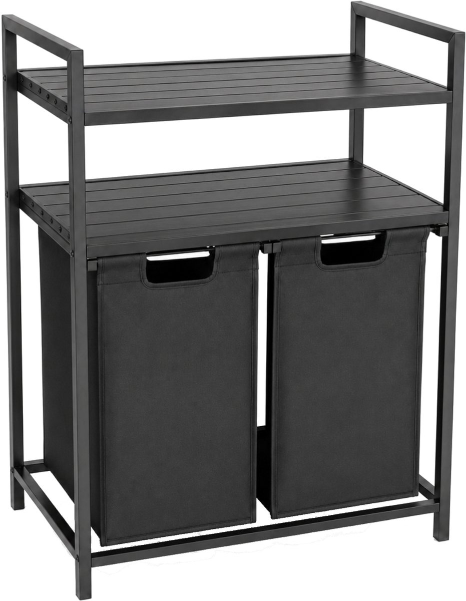 Begryf Wasmand met 2 vakken - metaal - zwart- 2 planken - 73 x 33 x 91 cm - 102l