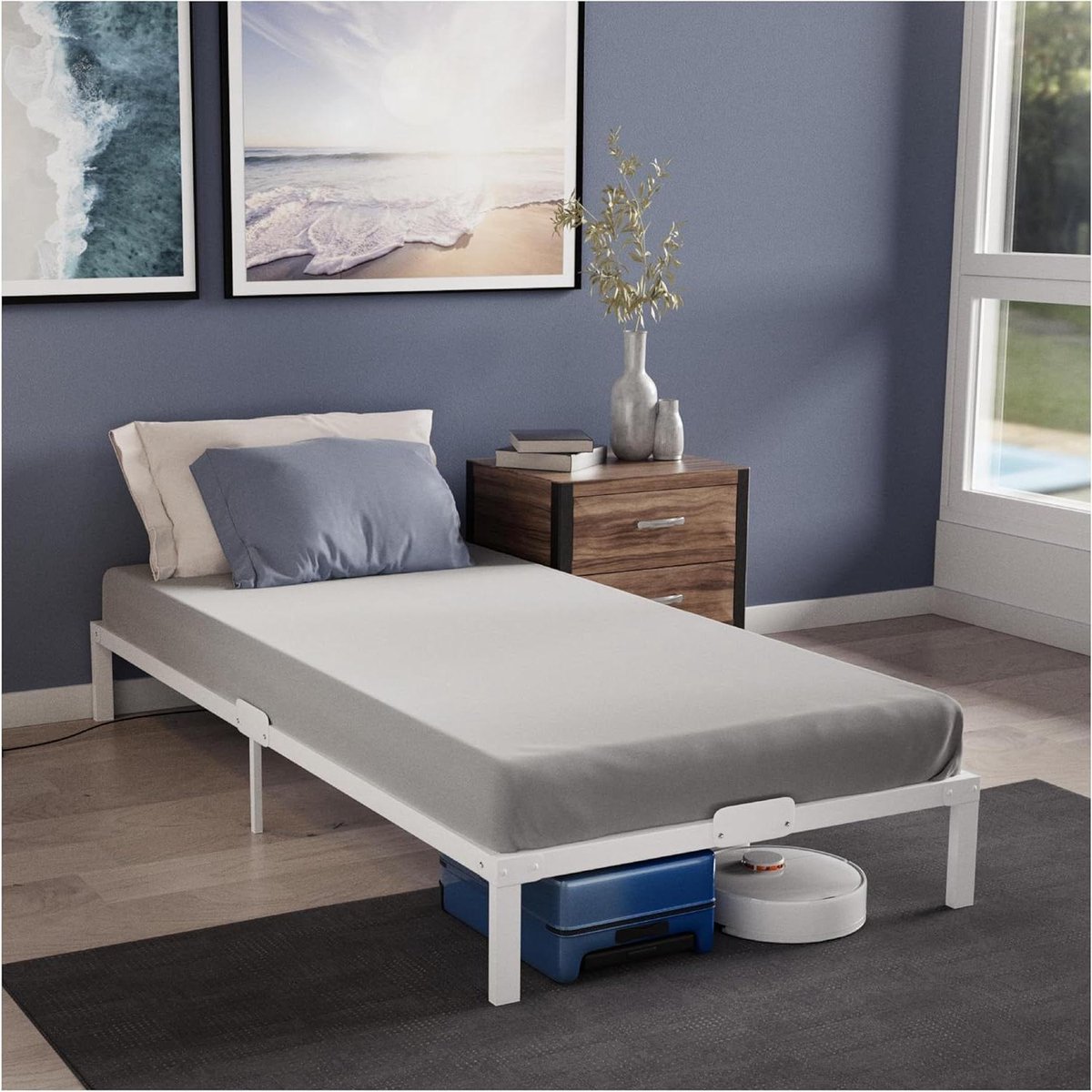 Bedframe Metaal - Eenpersoonsbed Frame - Slaapkamer Inrichten - Veel Opbergruimte - 90 x 190 cm - Wit