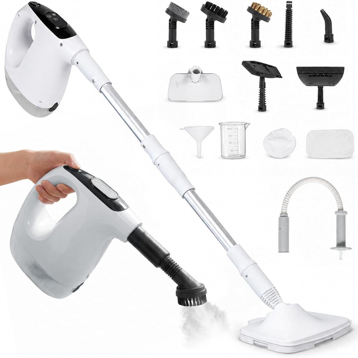 Stoomreiniger - Handstoomreiniger - Diepe reiniging - 2-in-1 functie - 500 ml tank - Wit