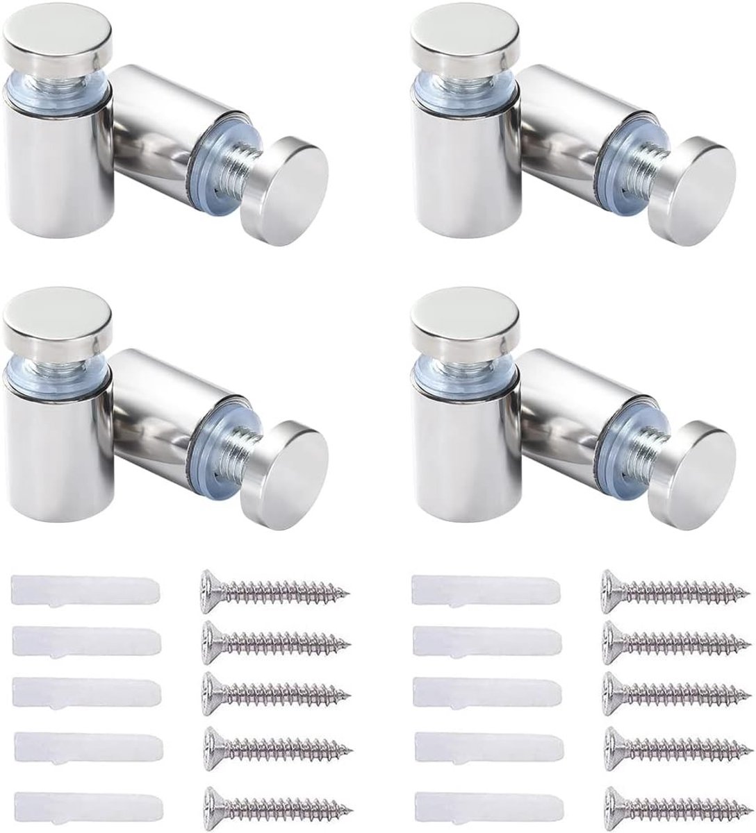 16-delige RVS Scheidingsstukken, 19x25mm Beugelschroeven voor Glas en Acrylaat Montageaccessoires, Ideaal voor Interieurprojecten en DIY Klussen