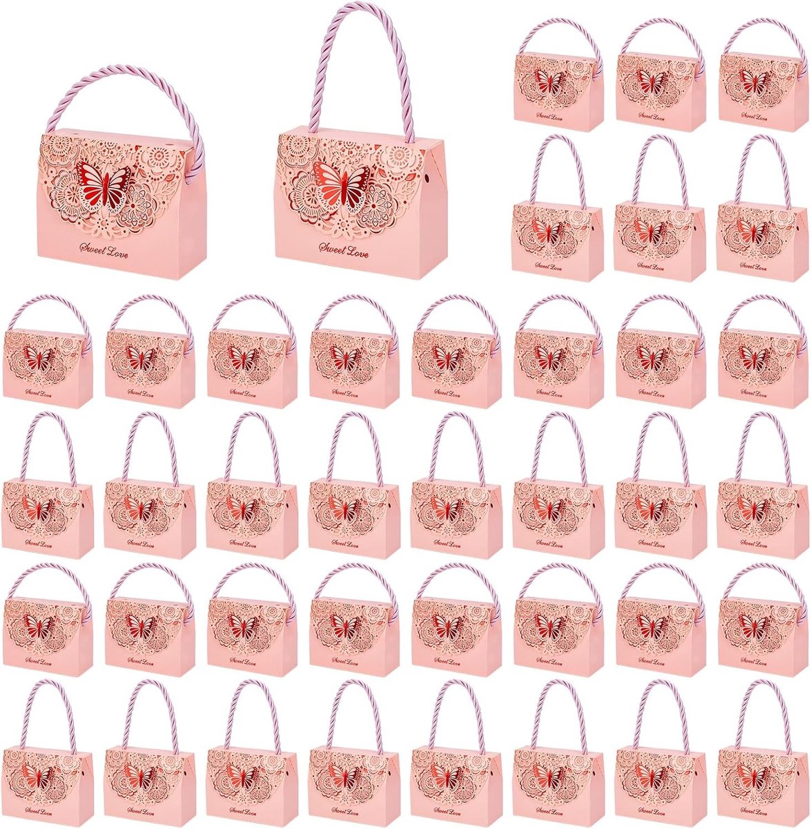 50 stuks papieren geschenkdozen, vlinderdesign, ideaal voor feestdagen, verjaardagen en bruiloften