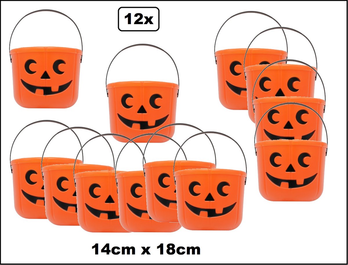 12x Pompoen emmer oranje 14cm × 18cm - Spook tocht griezel Halloween scary spooky