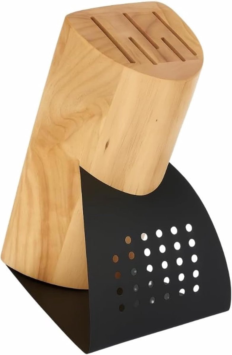 SnelShoppen - Universeel Houten Messenblok met Antislipbodem voor 5 Messen - Modern en Elegant Design voor Keuken - Schuine Steun voor Optimale Toegan
